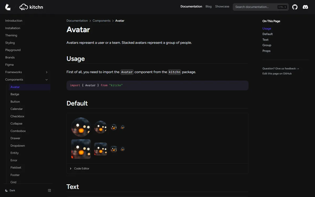 Documentation du composant Avatar sur le site de Kitchn.